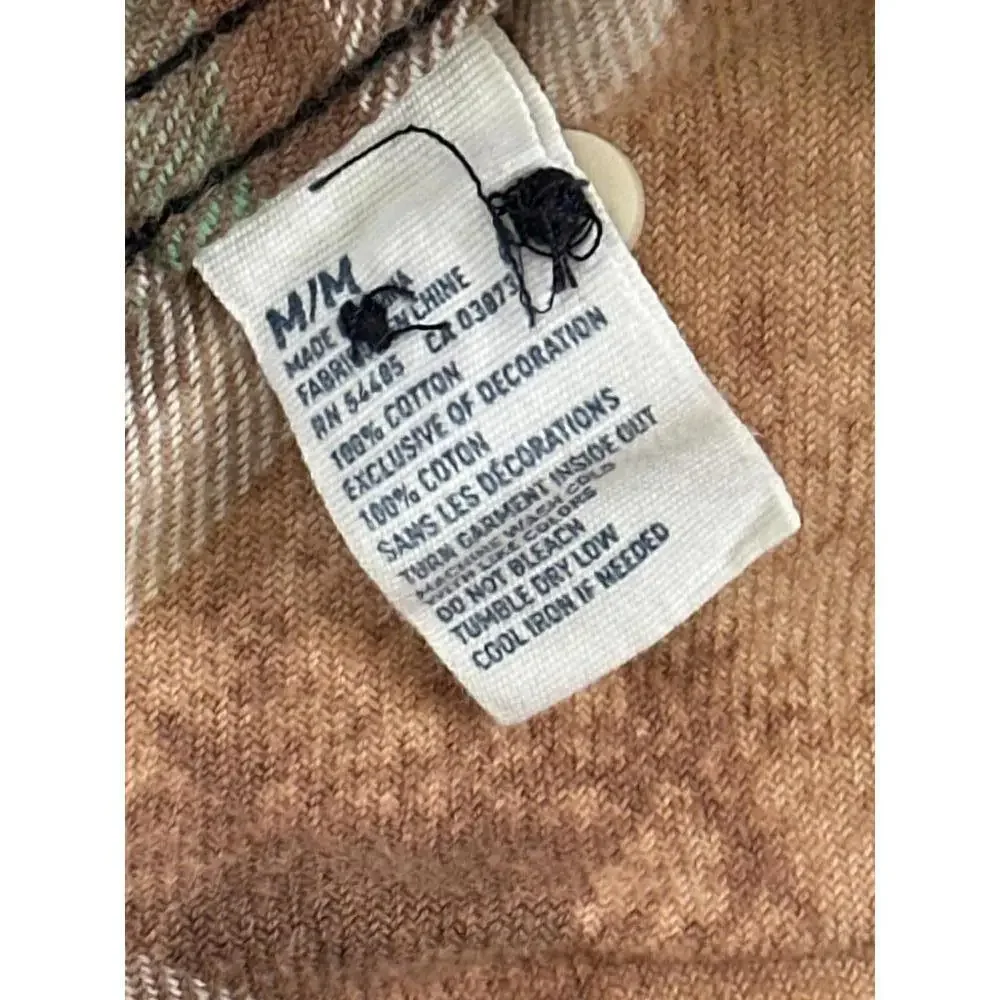 Upcycled Distressed Flannel Brown and Beige Plaid Button-Up Shirt Size Medium - Picture 8 of 8
